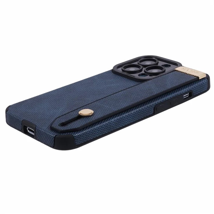 Morandi Style for iPhone 15 Pro Case Wristband Design TPU+PU Leather Phone Cover