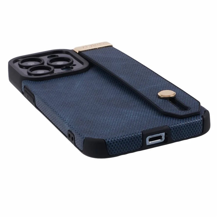 Morandi Style for iPhone 15 Pro Case Wristband Design TPU+PU Leather Phone Cover