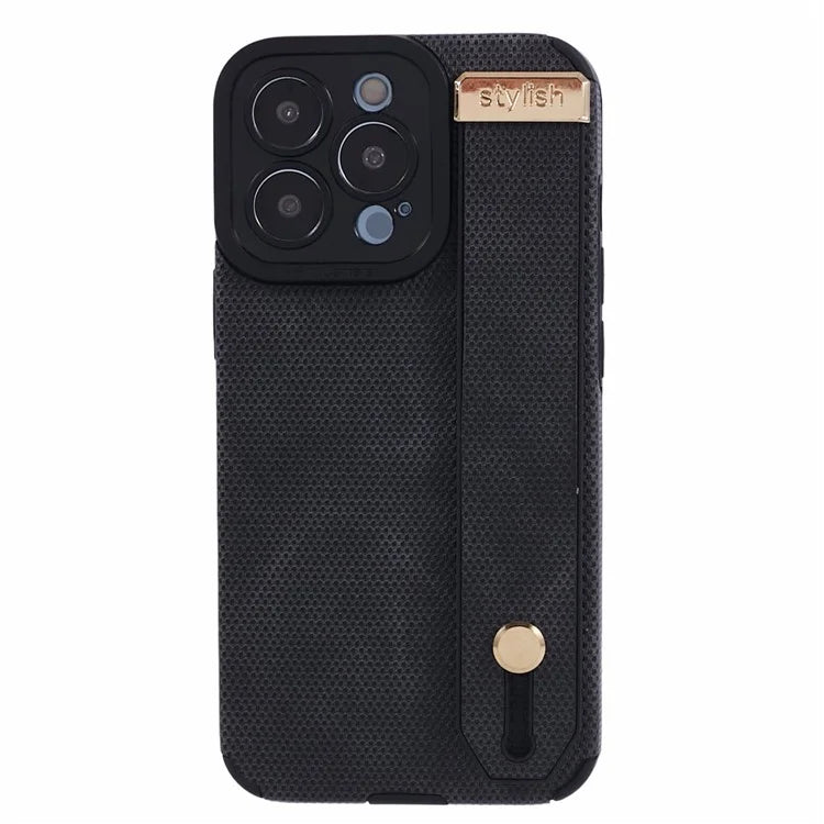 Morandi Style for iPhone 15 Pro Case Wristband Design TPU+PU Leather Phone Cover