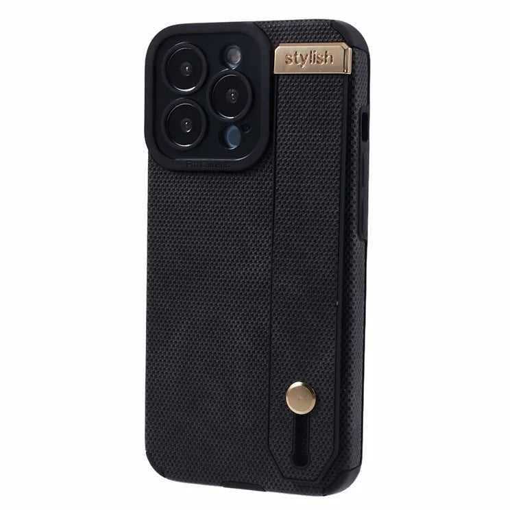 Morandi Style for iPhone 15 Pro Case Wristband Design TPU+PU Leather Phone Cover