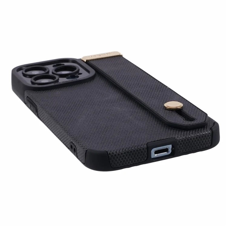 Morandi Style for iPhone 15 Pro Case Wristband Design TPU+PU Leather Phone Cover