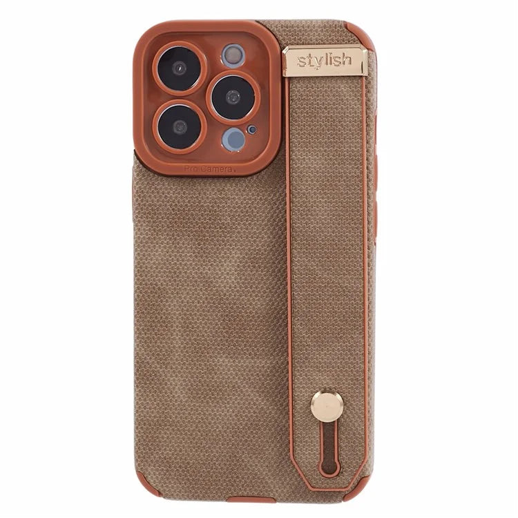 Morandi Style for iPhone 15 Pro Case Wristband Design TPU+PU Leather Phone Cover