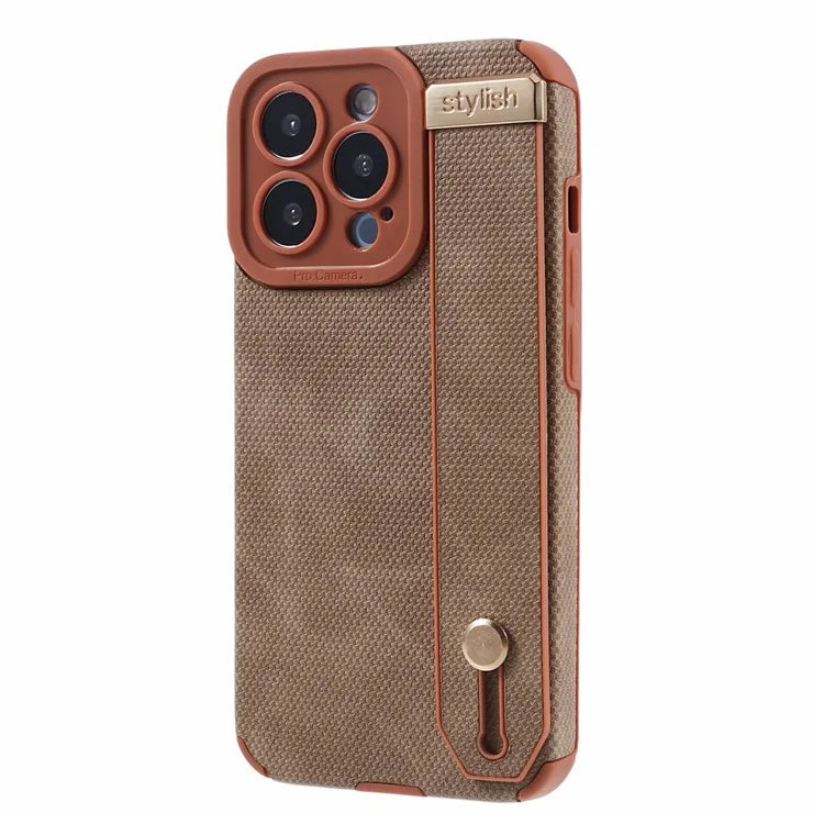 Morandi Style for iPhone 15 Pro Case Wristband Design TPU+PU Leather Phone Cover