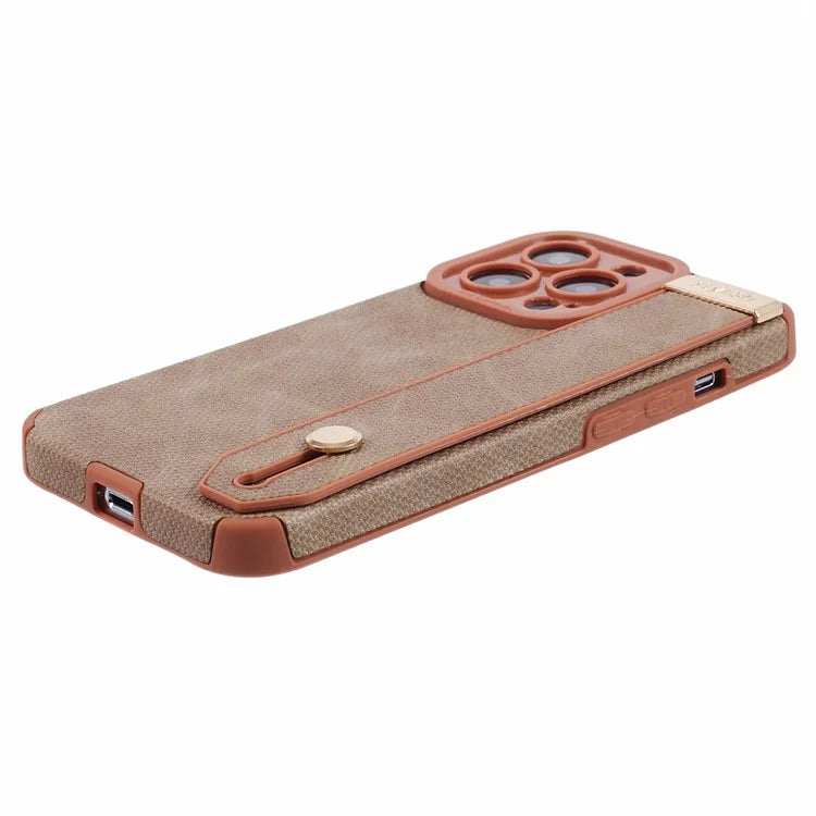 Morandi Style for iPhone 15 Pro Case Wristband Design TPU+PU Leather Phone Cover