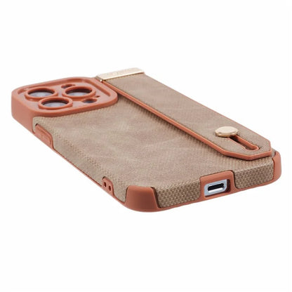 Morandi Style for iPhone 15 Pro Case Wristband Design TPU+PU Leather Phone Cover