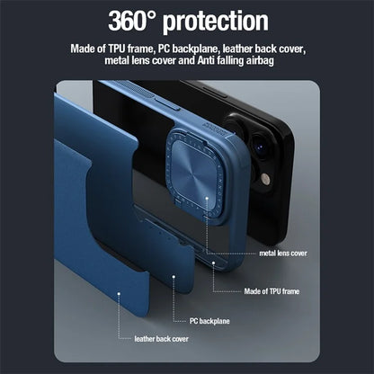 NILLKIN CamShield Prop For iPhone 15 Pro Max Case Camera Protection PU Leather+PC+TPU Phone Cover