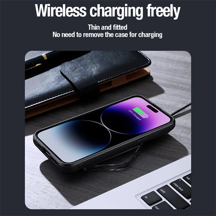 NILLKIN CamShield Prop For iPhone 15 Pro Max Case Camera Protection PU Leather+PC+TPU Phone Cover