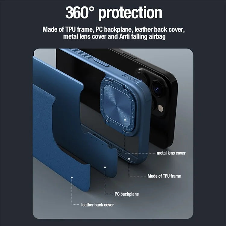 NILLKIN CamShield Prop For iPhone 15 Pro Max Case Camera Protection PU Leather+PC+TPU Phone Cover