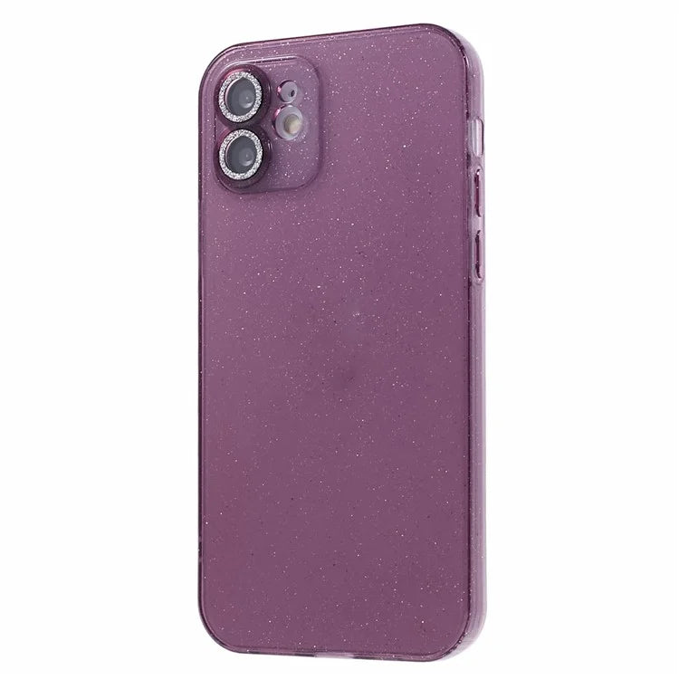 For iPhone 12 Case Anti-drop Glitter Powder TPU Phone Cover with Lens Protector