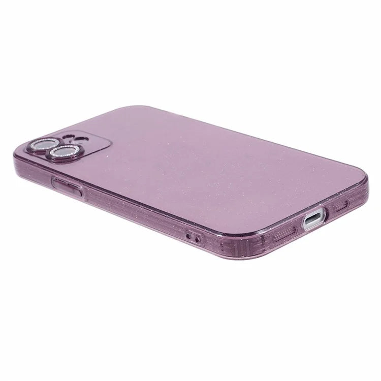 For iPhone 12 Case Anti-drop Glitter Powder TPU Phone Cover with Lens Protector