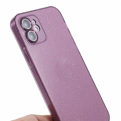 For iPhone 12 Case Anti-drop Glitter Powder TPU Phone Cover with Lens Protector