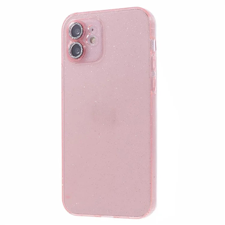For iPhone 12 Case Anti-drop Glitter Powder TPU Phone Cover with Lens Protector