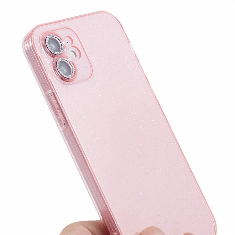 For iPhone 12 Case Anti-drop Glitter Powder TPU Phone Cover with Lens Protector