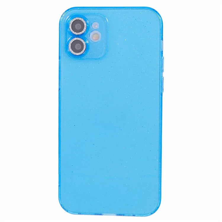 For iPhone 12 Case Anti-drop Glitter Powder TPU Phone Cover with Lens Protector