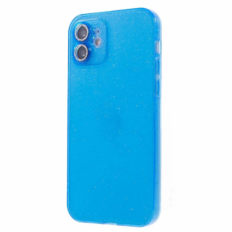 For iPhone 12 Case Anti-drop Glitter Powder TPU Phone Cover with Lens Protector