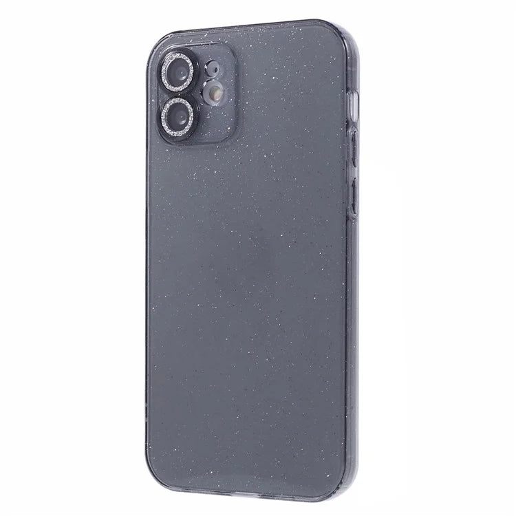 For iPhone 12 Case Anti-drop Glitter Powder TPU Phone Cover with Lens Protector