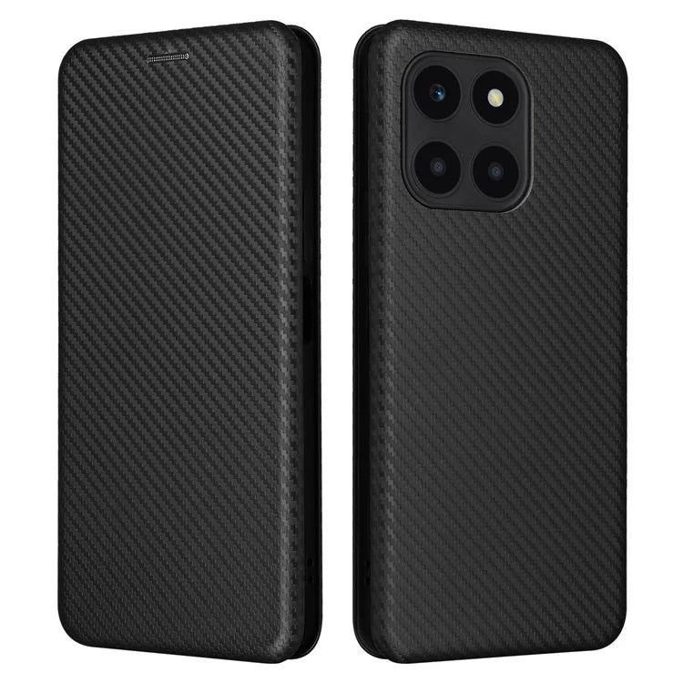 For Honor X6a 4G Case Card Holder Fall Proof Carbon Fiber Texture Leather Cover