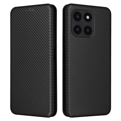 For Honor X6a 4G Case Card Holder Fall Proof Carbon Fiber Texture Leather Cover