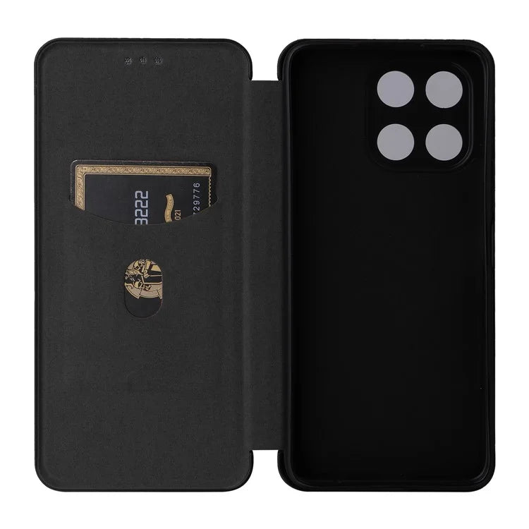 For Honor X6a 4G Case Card Holder Fall Proof Carbon Fiber Texture Leather Cover