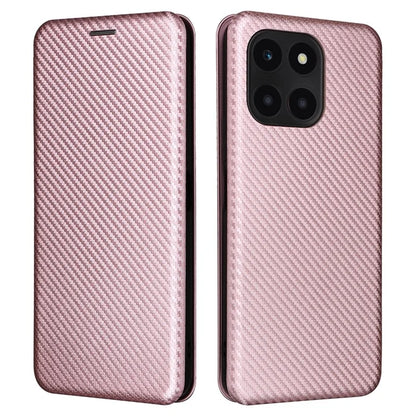 For Honor X6a 4G Case Card Holder Fall Proof Carbon Fiber Texture Leather Cover