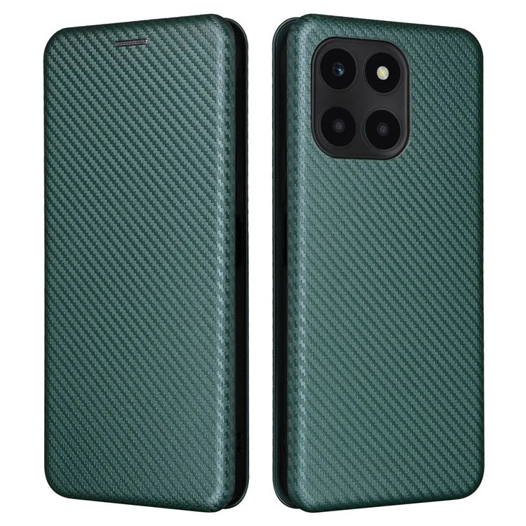 For Honor X6a 4G Case Card Holder Fall Proof Carbon Fiber Texture Leather Cover