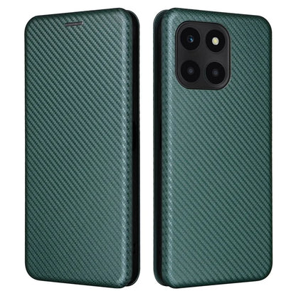 For Honor X6a 4G Case Card Holder Fall Proof Carbon Fiber Texture Leather Cover