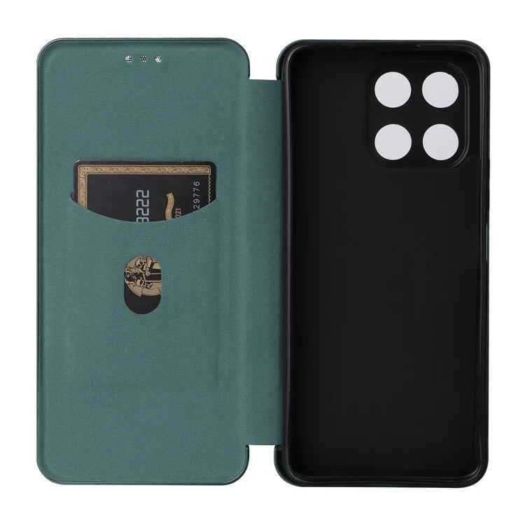 For Honor X6a 4G Case Card Holder Fall Proof Carbon Fiber Texture Leather Cover