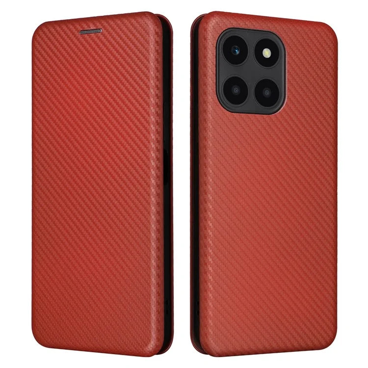 For Honor X6a 4G Case Card Holder Fall Proof Carbon Fiber Texture Leather Cover