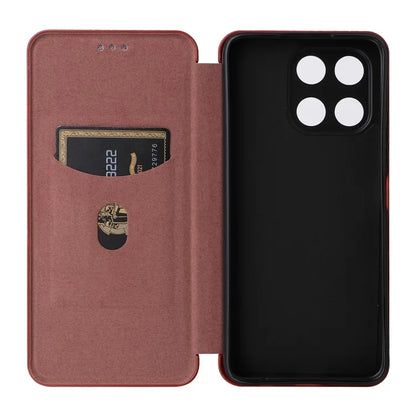 For Honor X6a 4G Case Card Holder Fall Proof Carbon Fiber Texture Leather Cover