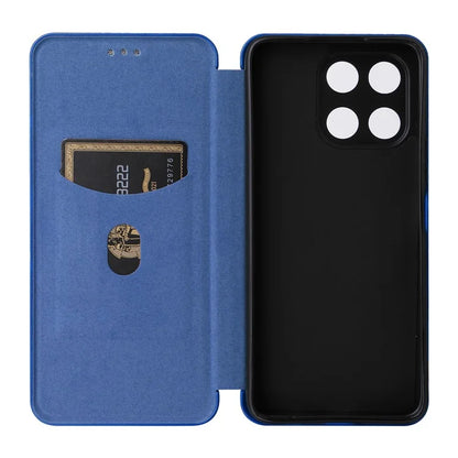 For Honor X6a 4G Case Card Holder Fall Proof Carbon Fiber Texture Leather Cover