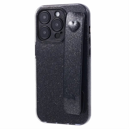 For iPhone 15 Pro Max Case Wristband Glittery TPU Cover with Kickstand