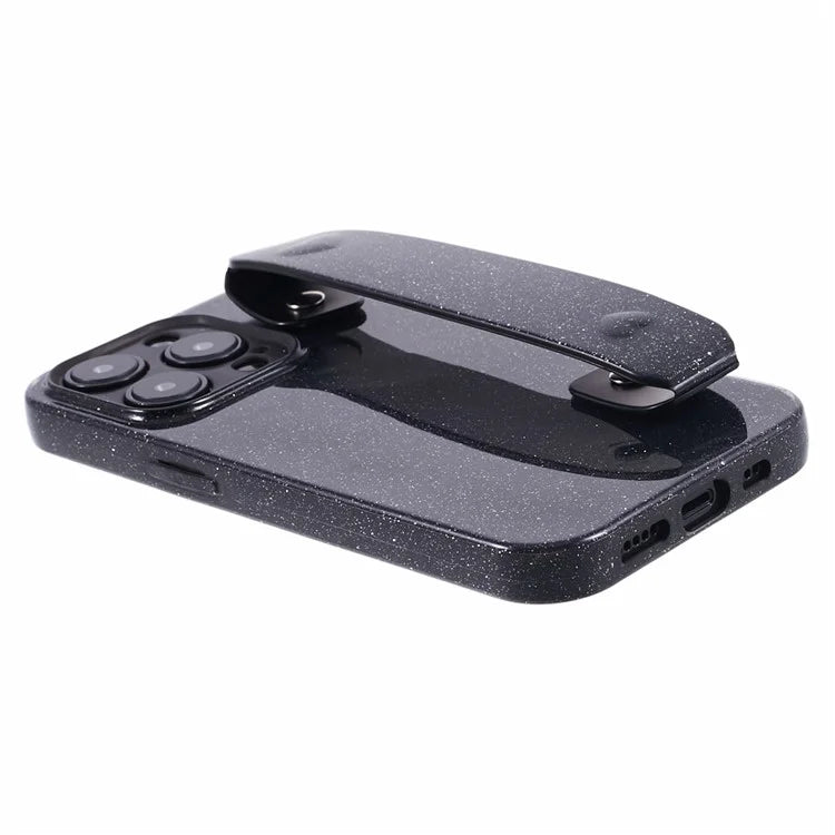 For iPhone 15 Pro Max Case Wristband Glittery TPU Cover with Kickstand