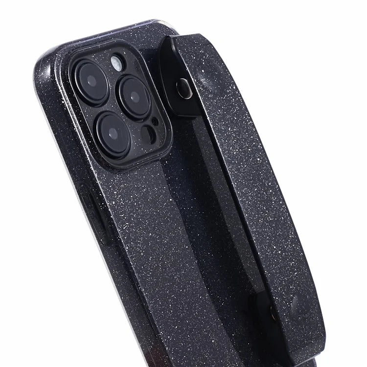 For iPhone 15 Pro Max Case Wristband Glittery TPU Cover with Kickstand