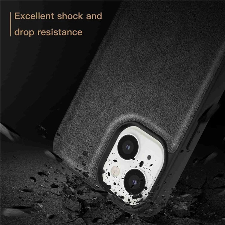 For iPhone 15 Plus Shockproof Case PU Leather+TPU+PC Phone Cover Retro Phone Shell