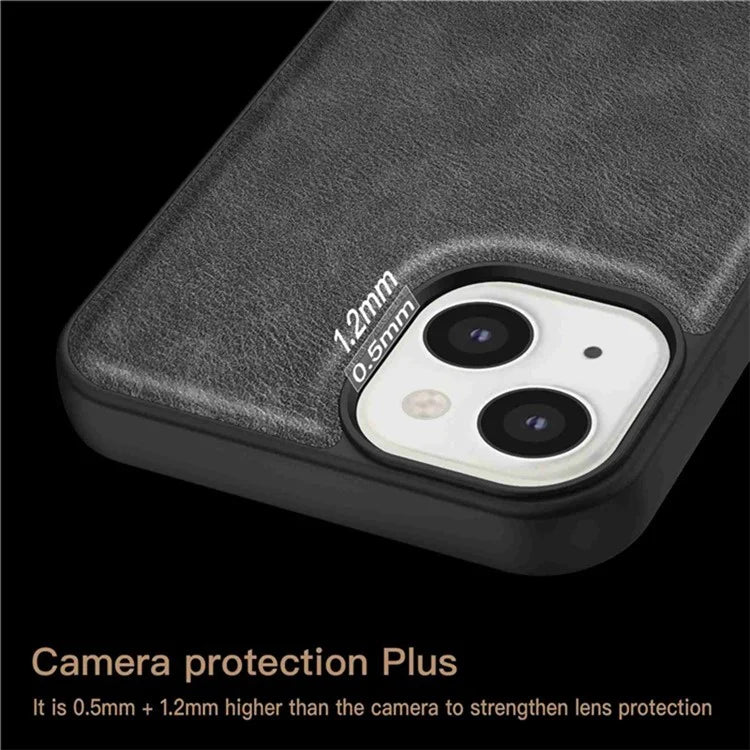 For iPhone 15 Plus Shockproof Case PU Leather+TPU+PC Phone Cover Retro Phone Shell