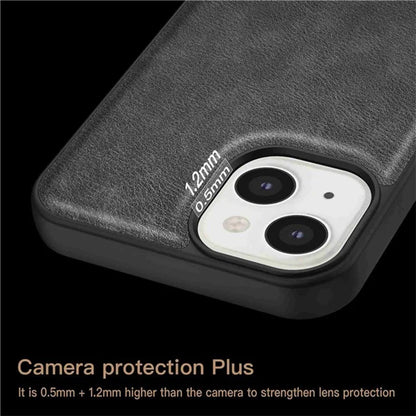 For iPhone 15 Plus Shockproof Case PU Leather+TPU+PC Phone Cover Retro Phone Shell