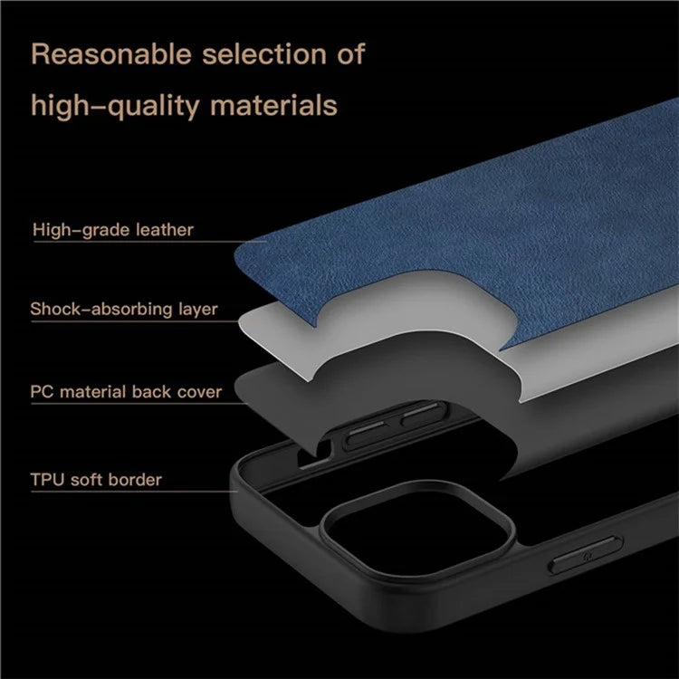 For iPhone 15 Plus Shockproof Case PU Leather+TPU+PC Phone Cover Retro Phone Shell