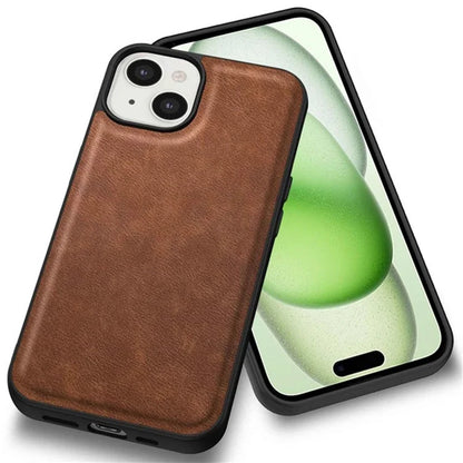 For iPhone 15 Plus Shockproof Case PU Leather+TPU+PC Phone Cover Retro Phone Shell