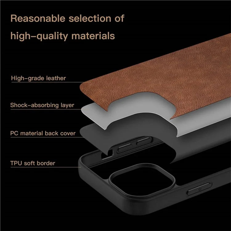 For iPhone 15 Plus Shockproof Case PU Leather+TPU+PC Phone Cover Retro Phone Shell