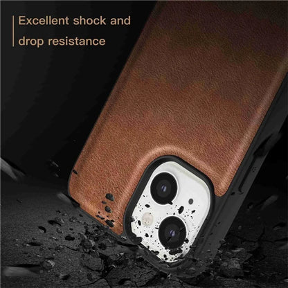 For iPhone 15 Plus Shockproof Case PU Leather+TPU+PC Phone Cover Retro Phone Shell