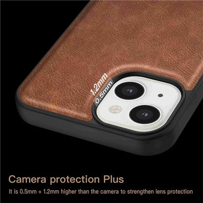 For iPhone 15 Plus Shockproof Case PU Leather+TPU+PC Phone Cover Retro Phone Shell