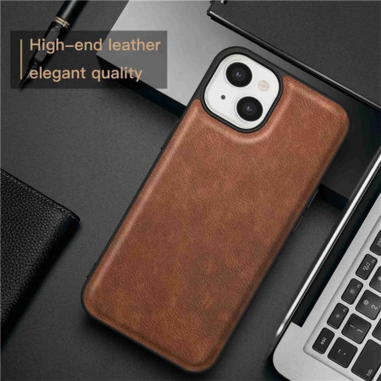 For iPhone 15 Plus Shockproof Case PU Leather+TPU+PC Phone Cover Retro Phone Shell