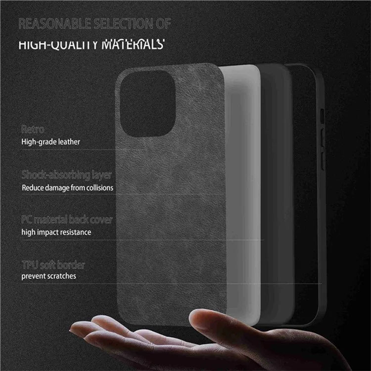 For iPhone 15 Pro Cell Phone Cover Retro PU Leather+TPU+PC Cell Phone Case