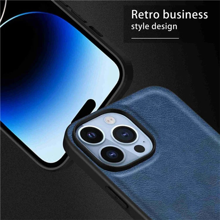 For iPhone 15 Pro Cell Phone Cover Retro PU Leather+TPU+PC Cell Phone Case