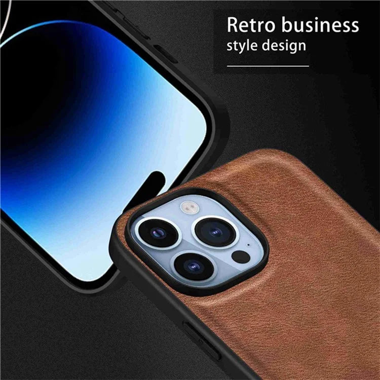 For iPhone 15 Pro Cell Phone Cover Retro PU Leather+TPU+PC Cell Phone Case