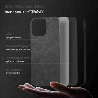For iPhone 15 Pro Cell Phone Cover Retro PU Leather+TPU+PC Cell Phone Case