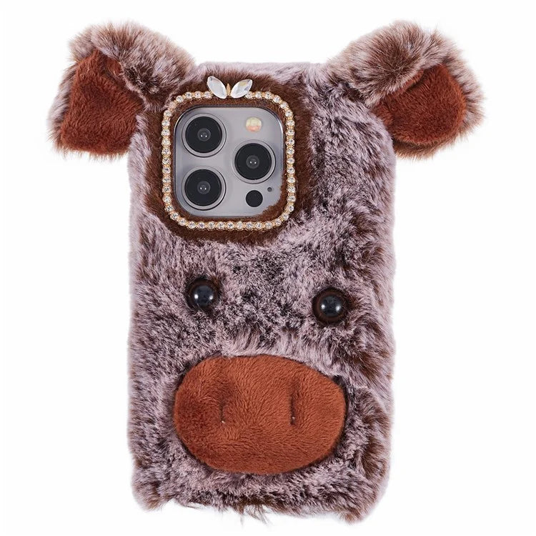 For iPhone 15 Pro Case Cute Pig Plush + TPU Shockproof Phone Cover
