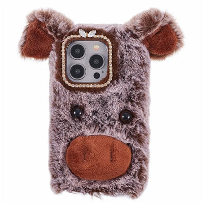 For iPhone 15 Pro Case Cute Pig Plush + TPU Shockproof Phone Cover