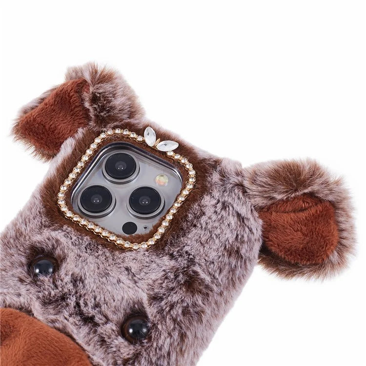 For iPhone 15 Pro Case Cute Pig Plush + TPU Shockproof Phone Cover