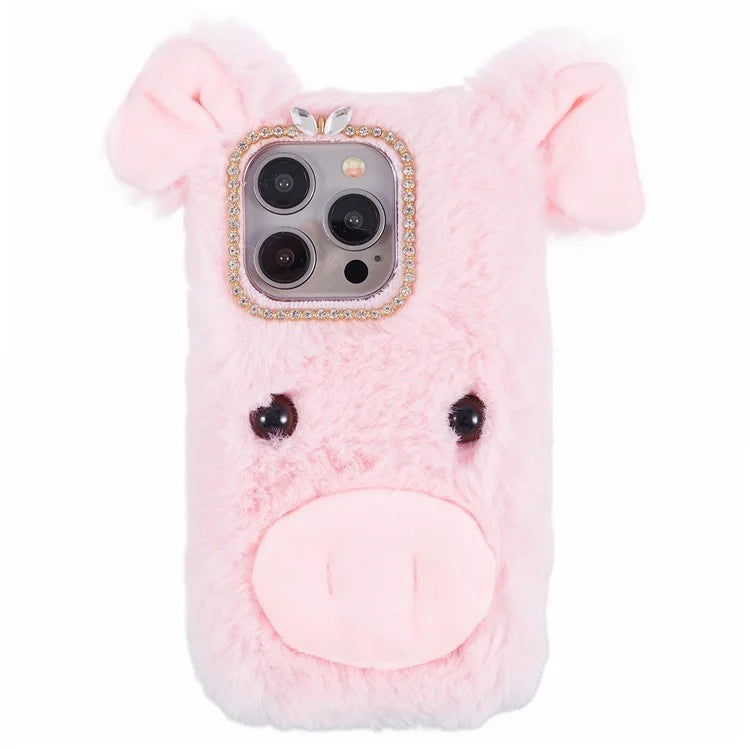 For iPhone 15 Pro Case Cute Pig Plush + TPU Shockproof Phone Cover